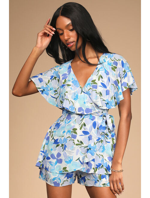 Lulus Prime Inspiration Ivory Multi Floral Print Cutout Skort Romper