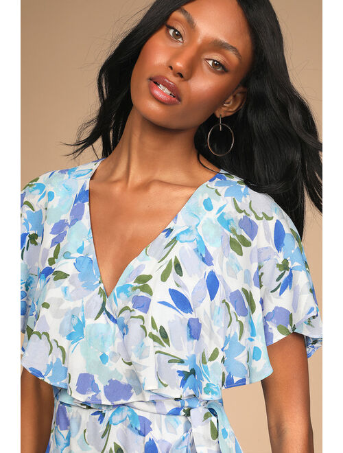 Lulus Prime Inspiration Ivory Multi Floral Print Cutout Skort Romper