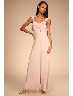 Remarkable Sight Blush Pink Ruffled Wide-Leg Jumpsuit