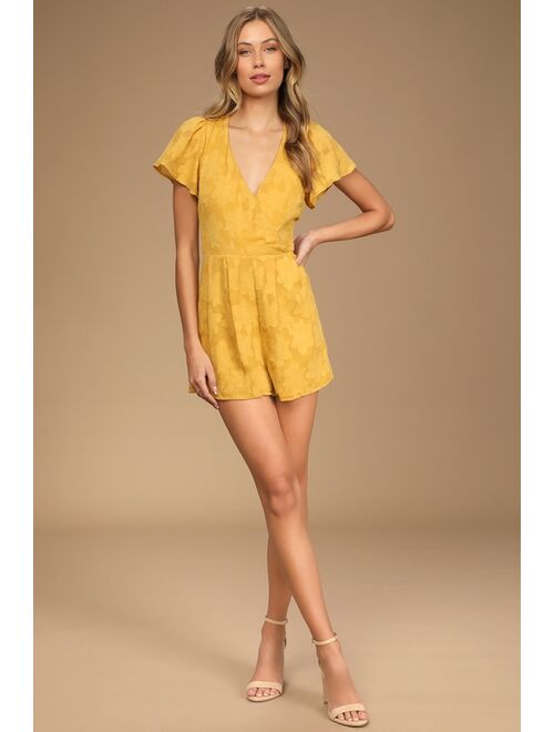 Lulus Lovely Times Yellow Floral Burnout Backless Romper
