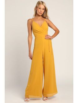 Decidedly Chic Yellow Sleeveless Wide-Leg Jumpsuit