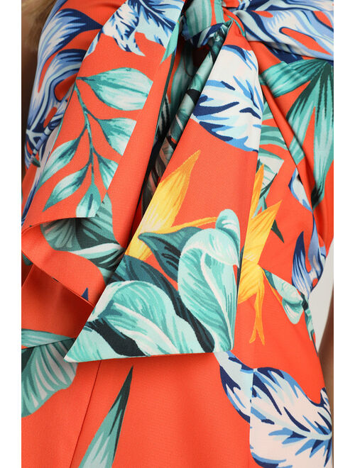 Lulus Luxe Luau Orange Tropical Print Strapless Tie-Front Jumpsuit