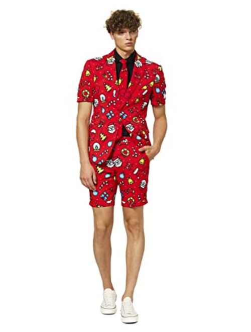 Opposuits Christmas Print Suit |Slim Fit |Short Sleeved Blazer Jacket, Shorts & Tie