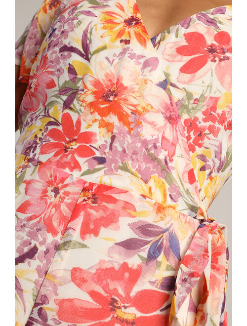 Lulus Petal Princess Cream Multi Floral Wide-Leg Jumpsuit