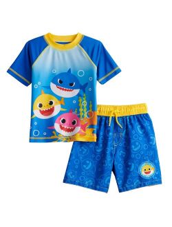 Toddler Boy Baby Shark Rashguard & Swim Trunks Set