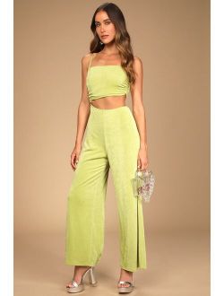 Timely Trends Lime Green Asymmetrical Cutout Wide-Leg Jumpsuit