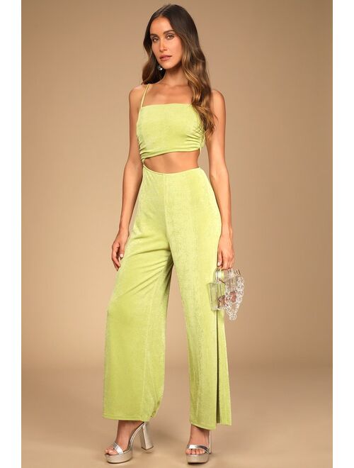 Lulus Timely Trends Lime Green Asymmetrical Cutout Wide-Leg Jumpsuit