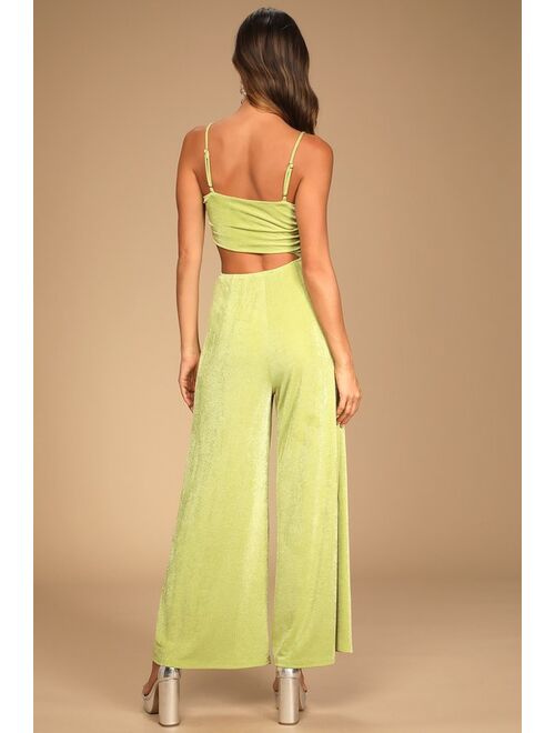 Lulus Timely Trends Lime Green Asymmetrical Cutout Wide-Leg Jumpsuit
