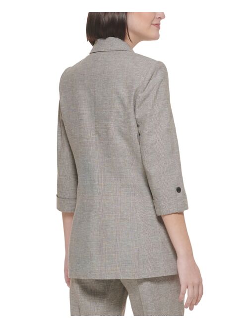 Calvin Klein Open Front Linen 3/4 Sleeve Blazer