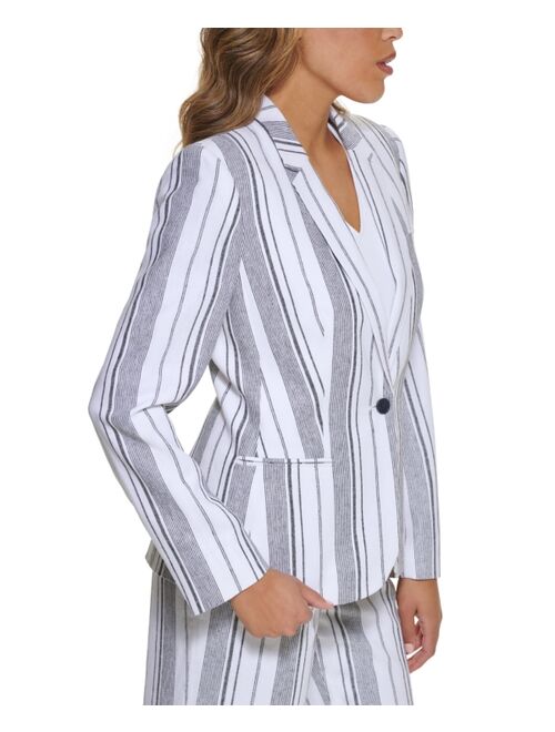 Calvin Klein Women's Striped Linen One Button Jacket