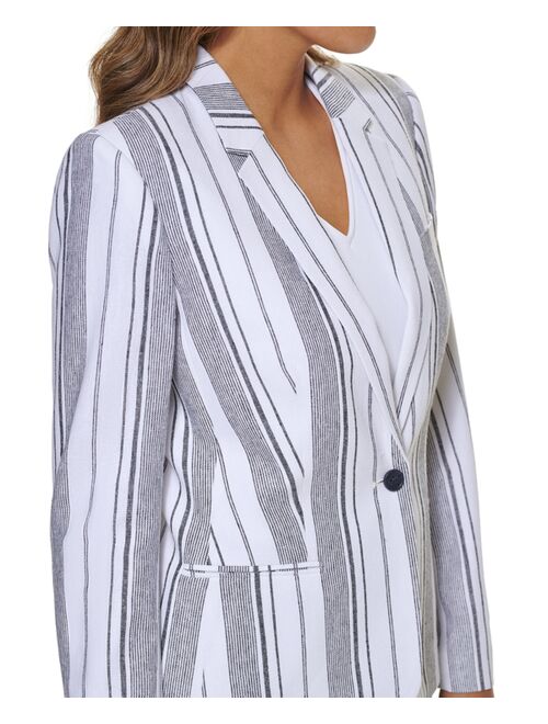 Calvin Klein Women's Striped Linen One Button Jacket
