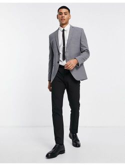 Premium super slim fit stretch wool mix suit jacket in gray