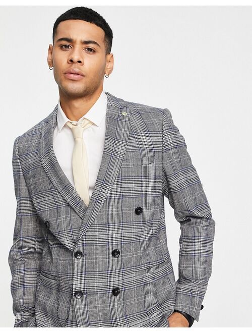 Twisted Tailor Jose skinny suit jacket in gray Prince of Wales check