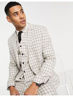 super skinny mix and match stone gingham check suit jacket