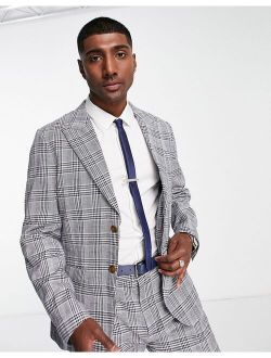 Selected Homme slim fit suit jacket blue check linen mix