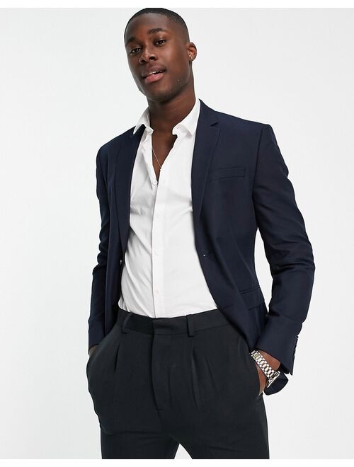 Topman single breasted skinny fit suit blazer with notch lapels in navy