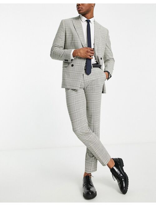 Topman skinny suit pants in gray check