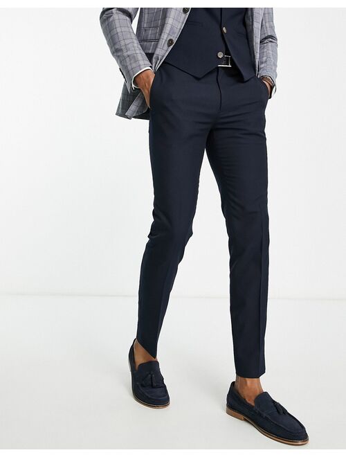 Topman skinny textured suit pants in navy