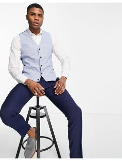 skinny suit vest with prince of wales check in blue