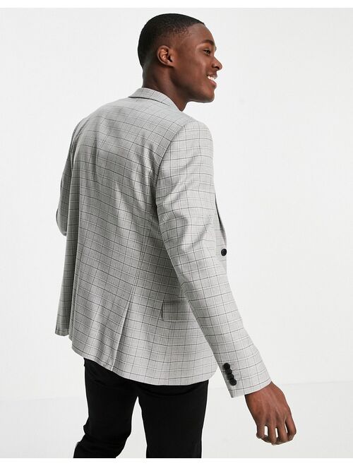 River Island skinny blazer in mini gray plaid