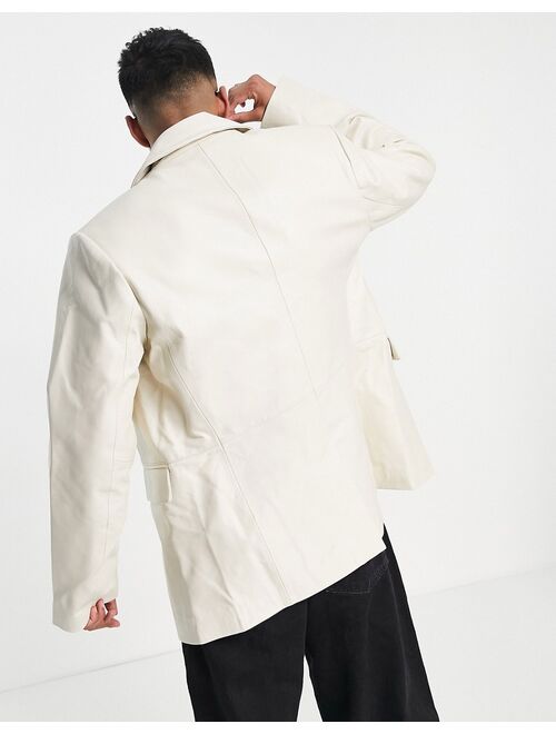 ASOS DESIGN real leather blazer jacket in ecru