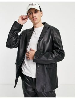 real leather blazer jacket in black