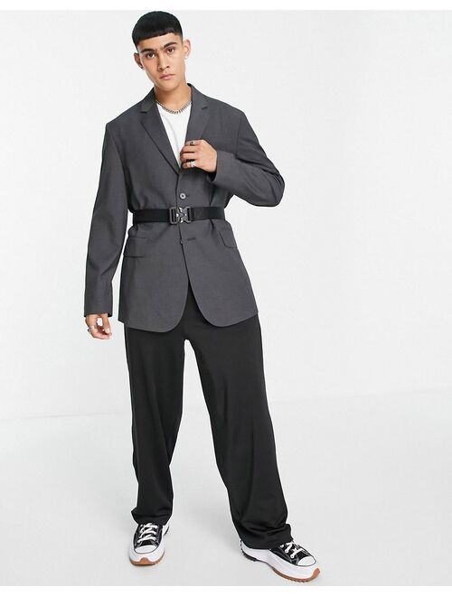 ASOS DESIGN oversized suit jacket in charcoal with black webbing belt