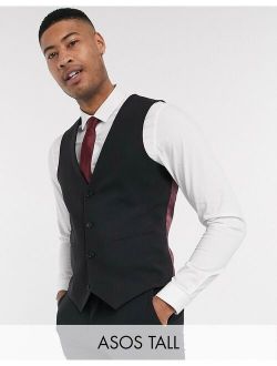 Tall super skinny suit vest in four way stretch in black