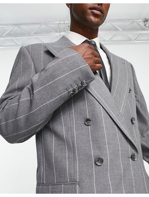 River Island relaxed striped suit jacket in gray