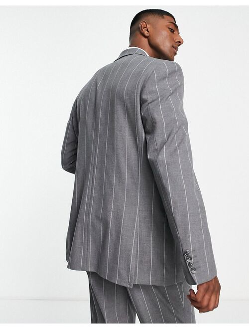 River Island relaxed striped suit jacket in gray