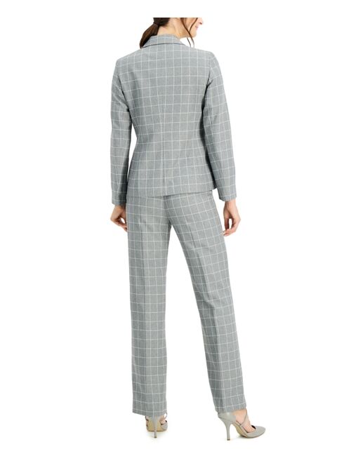 Le Suit Windowpane-Plaid Pantsuit, Regular & Petite Sizes