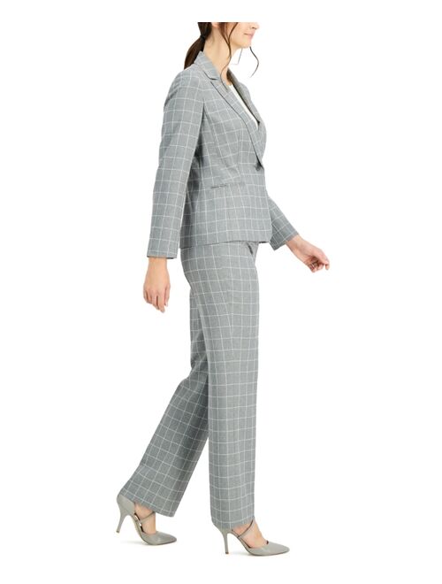 Le Suit Windowpane-Plaid Pantsuit, Regular & Petite Sizes
