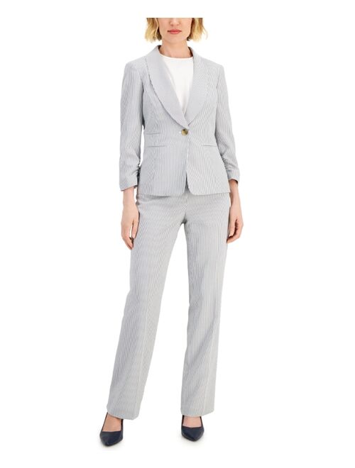 Le Suit Women's Striped Ruched-Sleeve Pant Suit