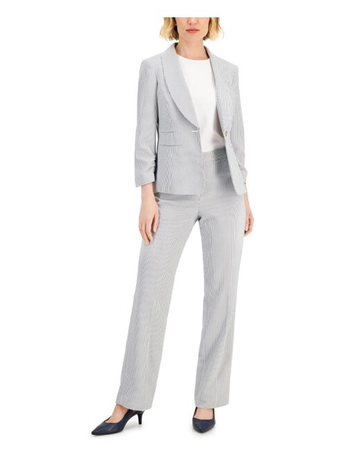Le Suit Women's Striped Ruched-Sleeve Pant Suit