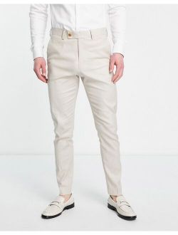 skinny linen mix suit pants in stone
