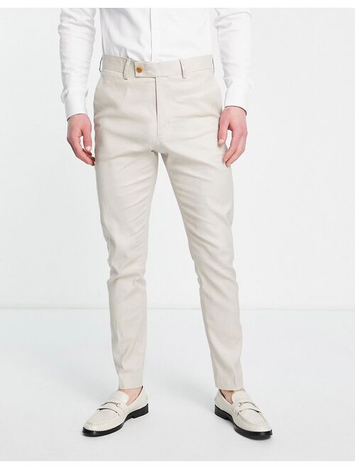 ASOS DESIGN skinny linen mix suit pants in stone