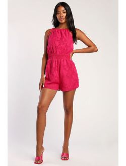 Here for the Fun Magenta Burnout Floral Jacquard Romper