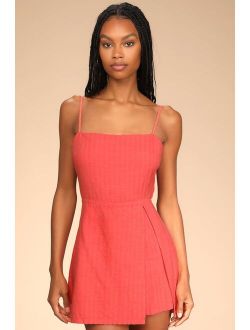 All About Us Coral Tie-Back Cutout Skort Romper