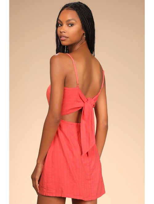 Lulus All About Us Coral Tie-Back Cutout Skort Romper