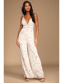 Darling Blooms Ivory Floral Print Wide-Leg Jumpsuit