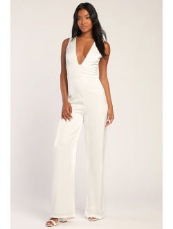 Ultimate Allure Ivory Satin Wide-Leg Jumpsuit