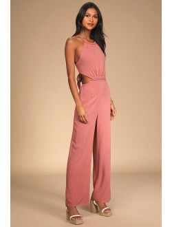 Sweet for the Soiree Rose Pink Tie-Back Wide-Leg Jumpsuit