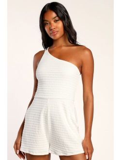 Love and Fun Ivory Smocked One-Shoulder Romper