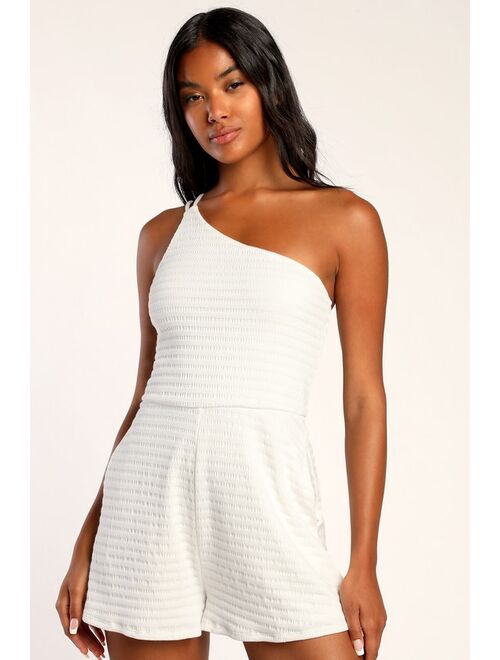Lulus Love and Fun Ivory Smocked One-Shoulder Romper
