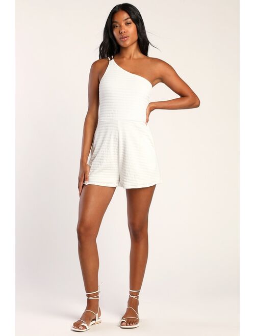 Lulus Love and Fun Ivory Smocked One-Shoulder Romper