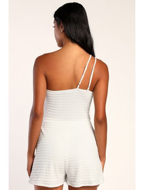 Lulus Love and Fun Ivory Smocked One-Shoulder Romper