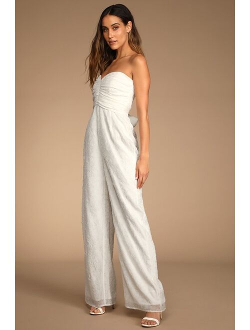 Lulus Lasting Love White Organza Ruched Strapless Wide-Leg Jumpsuit