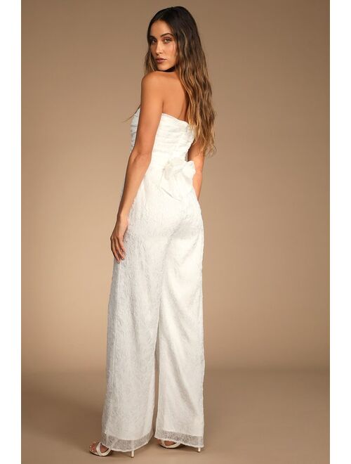 Lulus Lasting Love White Organza Ruched Strapless Wide-Leg Jumpsuit