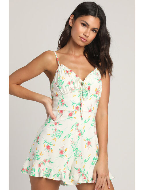 Lulus Day Out Together White Multi Floral Print Sleeveless Romper