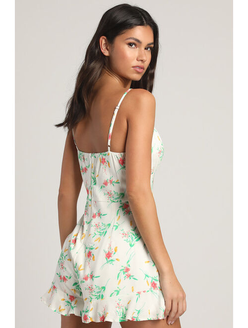 Lulus Day Out Together White Multi Floral Print Sleeveless Romper